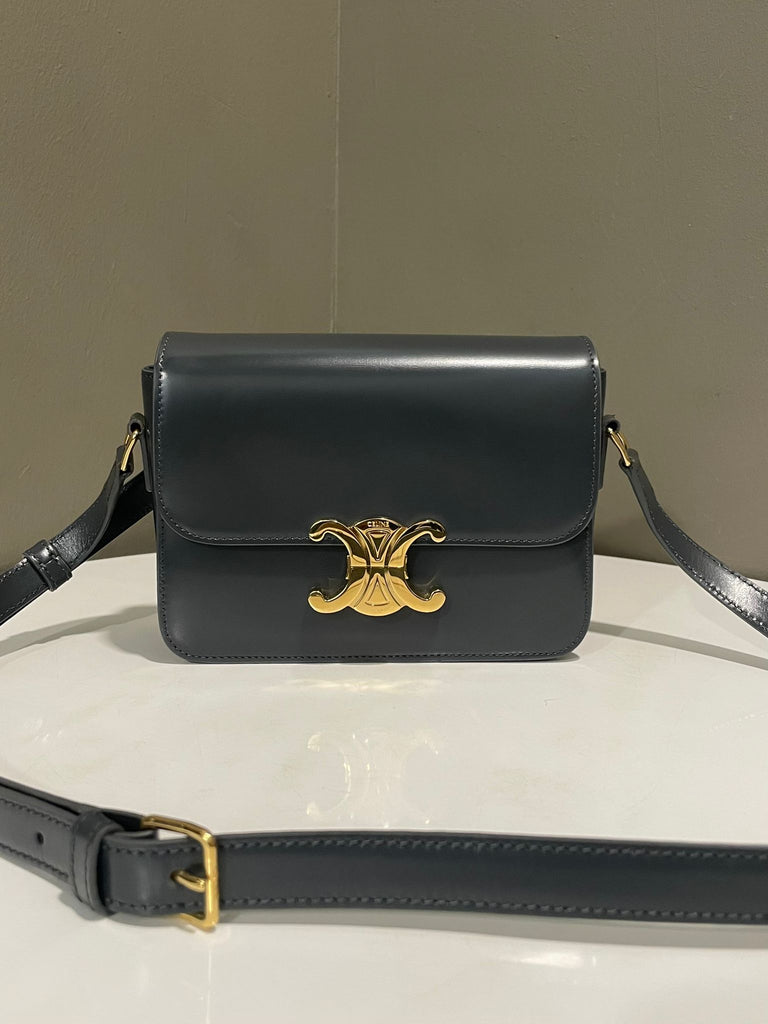 Celine Teen Triomphe Bag Slate Grey Shiny Calfskin