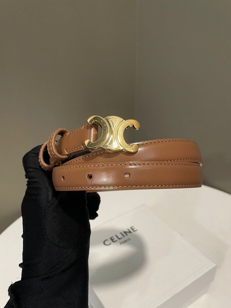 Celine Triomphe Belt  Dark Beige Bronze Taurillon Leather