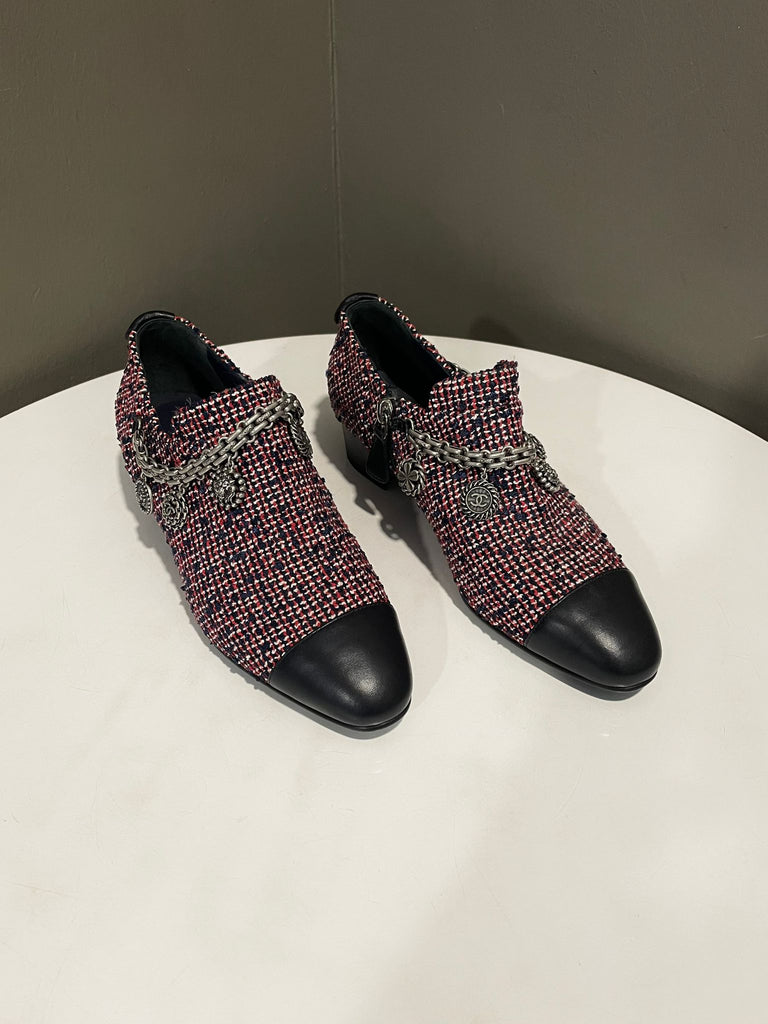 Chanel 16P Charms Short Boots Multicolor Tweed Size 36