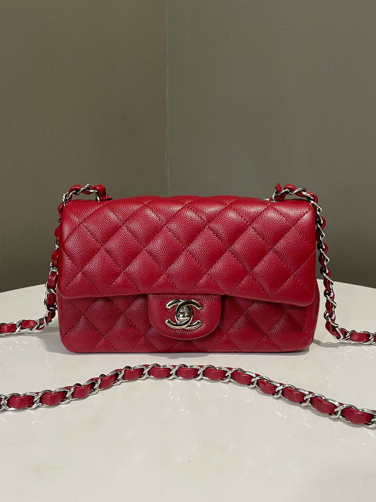 Chanel 17B Classic Quilted Mini Rectangular Deep Red Caviar
