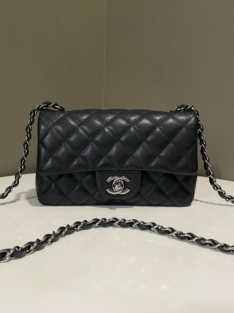 Chanel 18C Classic Quilted Mini Rectangular Iridescent Black Caviar