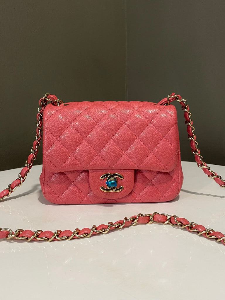 Chanel 18S Classic Quilted Mini Square Pearly Pink Caviar