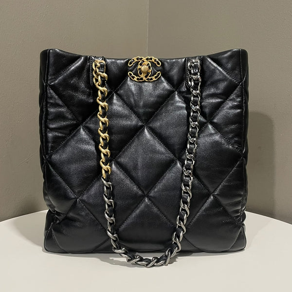Chanel 19 22B Shopping Tote Black Lambskin