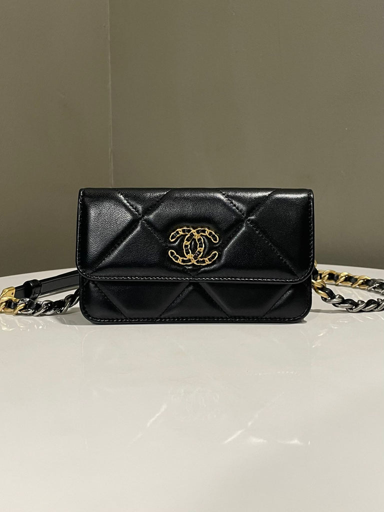 Chanel 19 Clutch Belt on Chain Black Lambskin