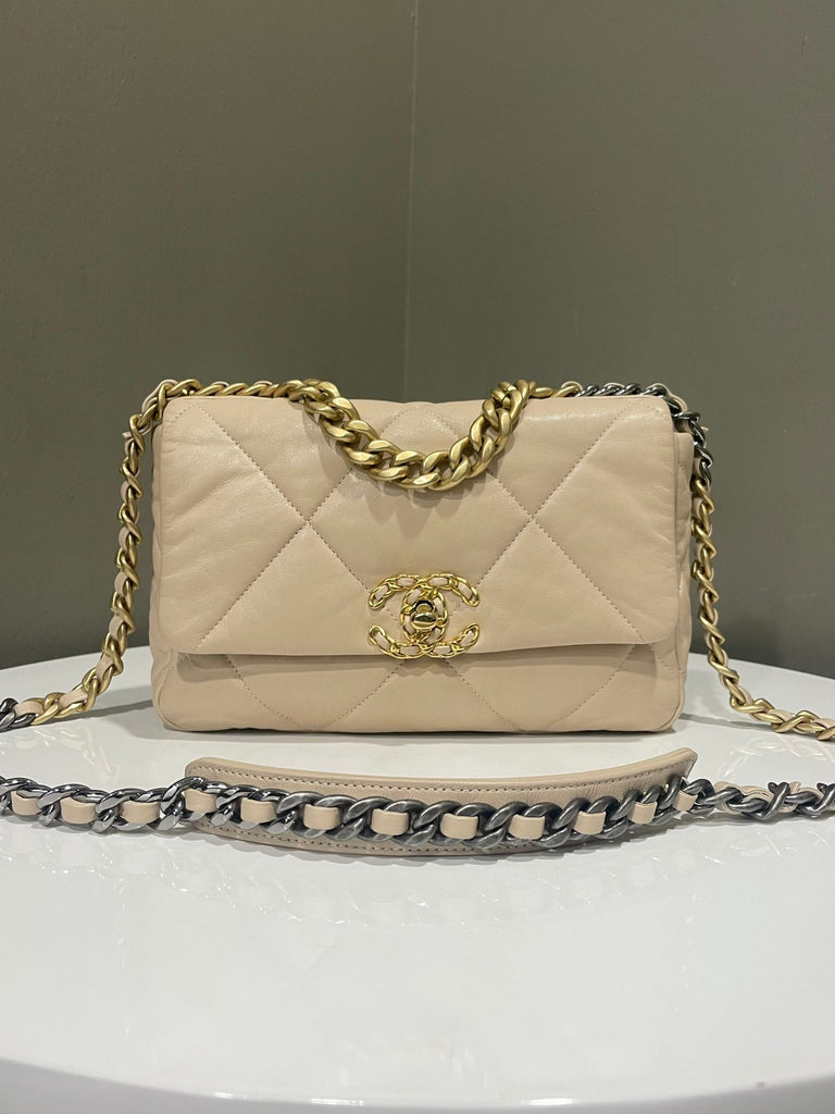 Chanel 19 Flap Bag Beige Lambskin
