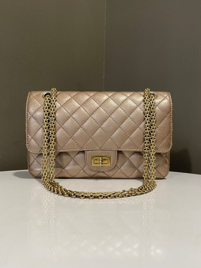 Chanel 2.55 Reissue Double Flap Bag 225 Gold Champagne Grainy Leather