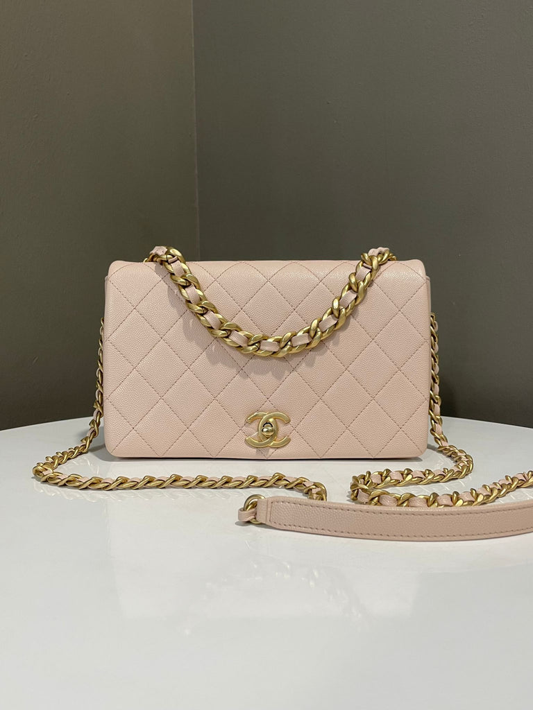 Chanel 20B Fashion Therapy Flap Nude Beige Caviar