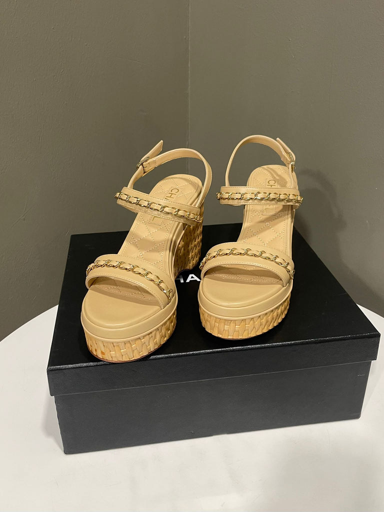 Chanel 20C Cc Chain Wedge 
Beige 
Size 37C