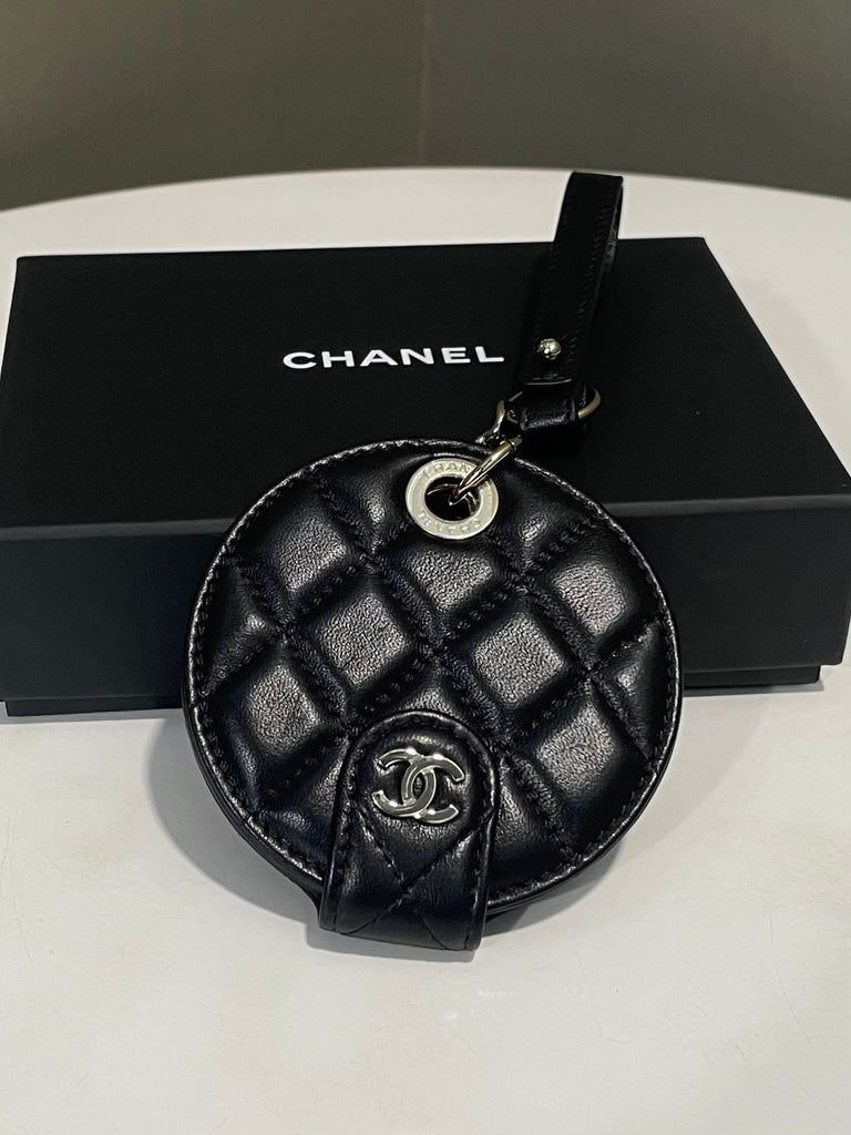 Chanel 20C VIP Travel Round Luggage Tag Black Lambskin