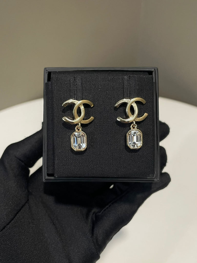 Chanel 20K Crystal Drop CC Earring