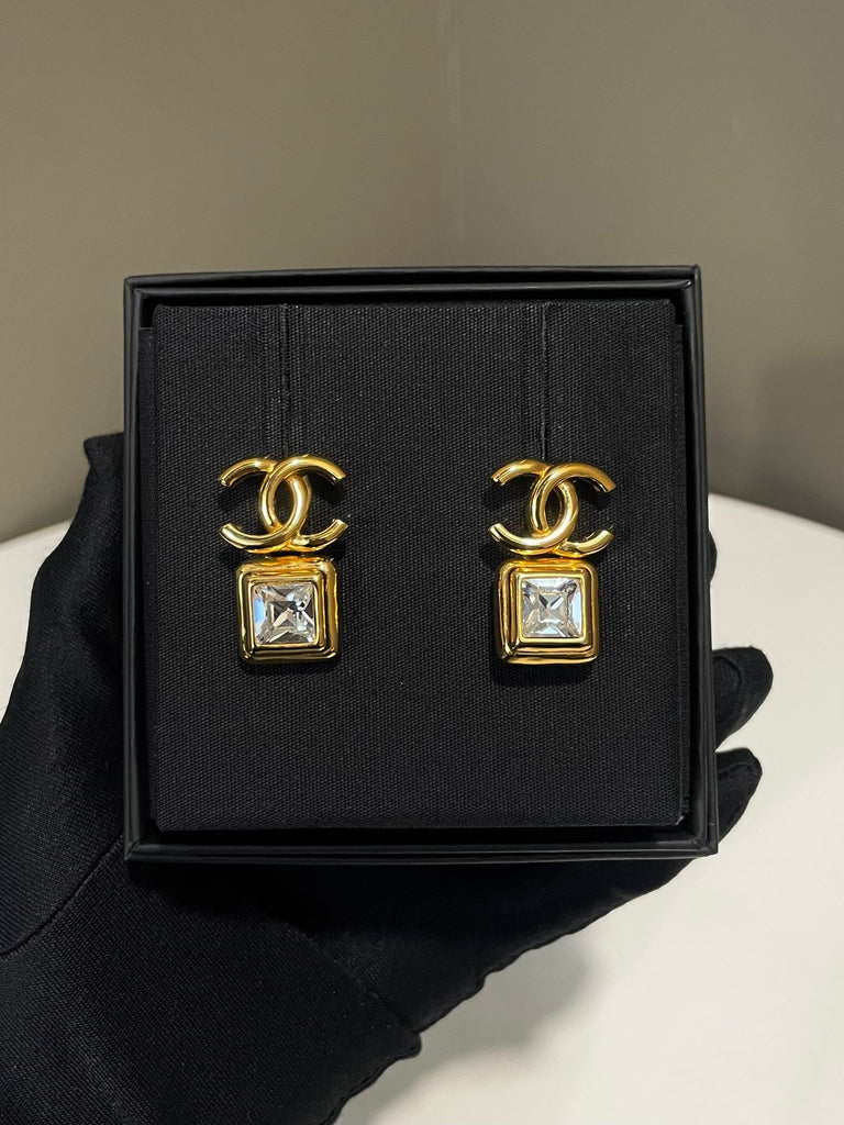 Chanel 20K Crystal Drop CC Earring