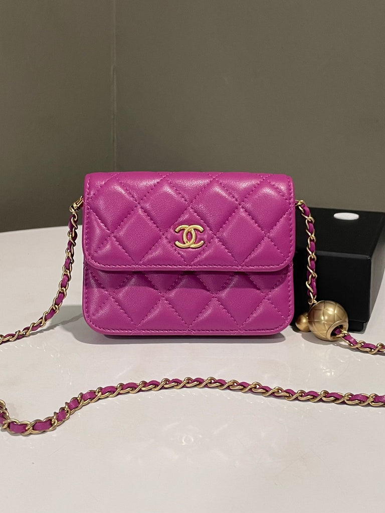 Chanel 21B Pearl Crush Chain Belt Clutch on Chain  Magenta Lambskin