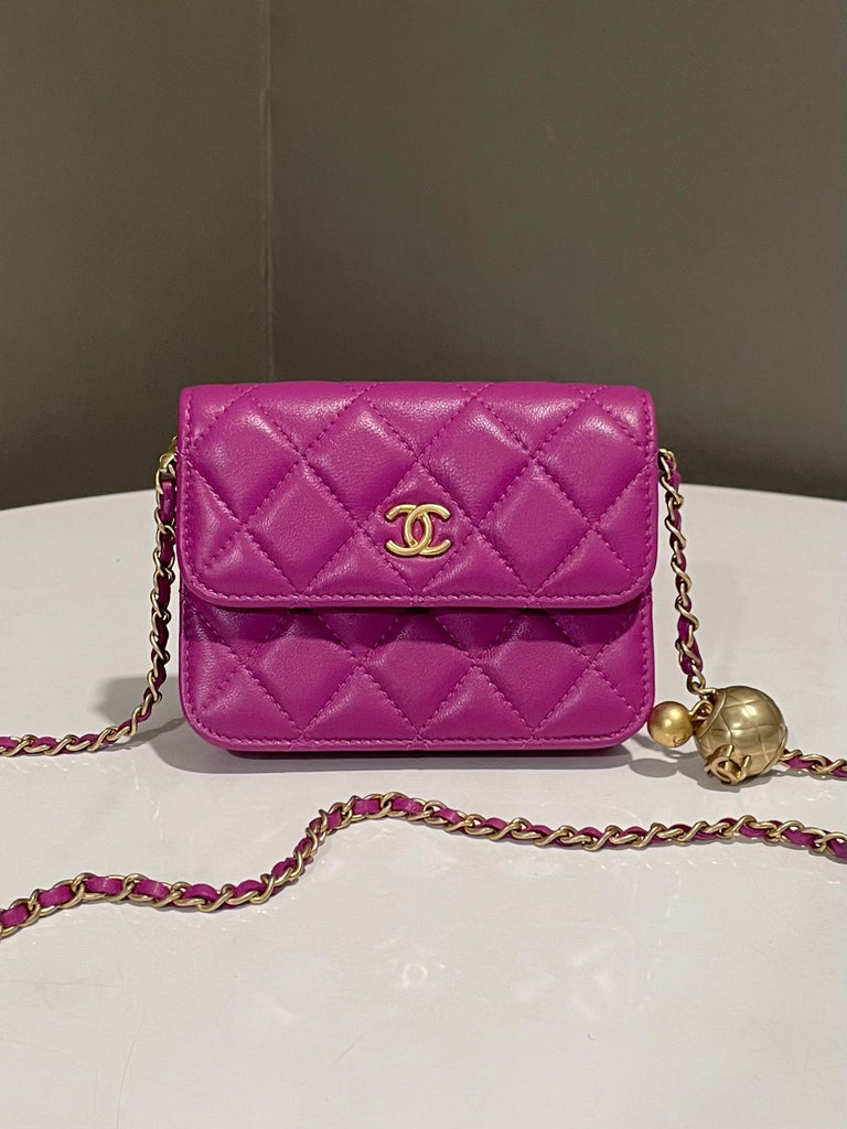 Chanel 21B Pearl Crush Chain Belt Clutch on Chain 
Magenta Lambskin
