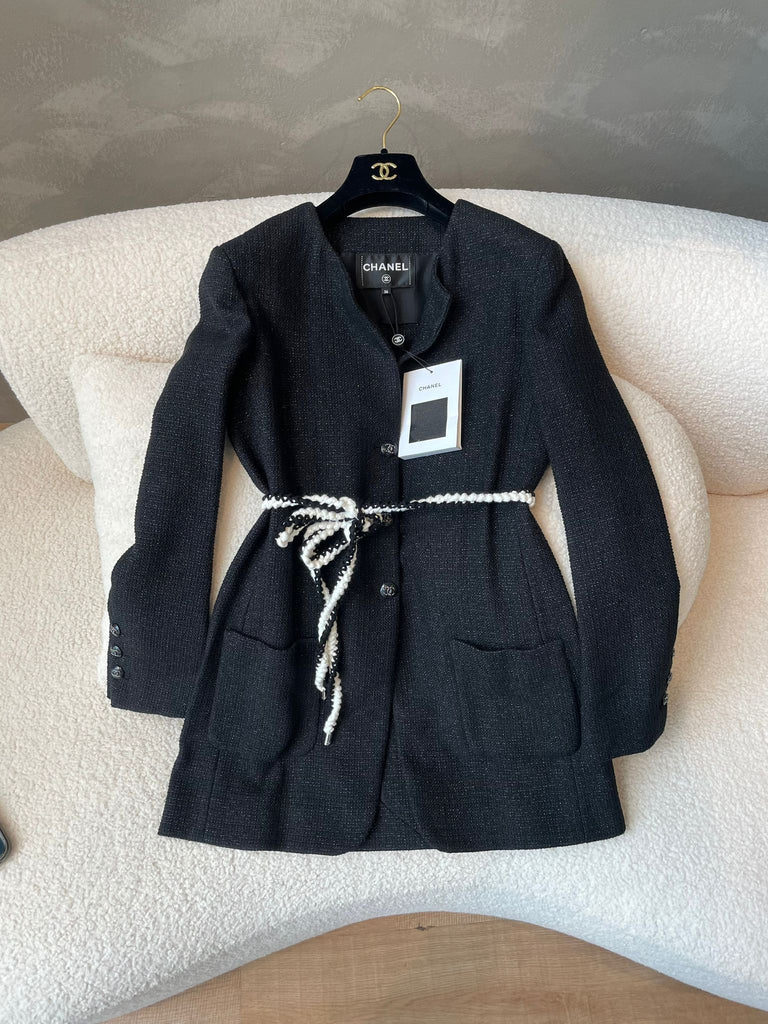Chanel 21C Longline Cc Jacket Black / Shimmer Size 36
