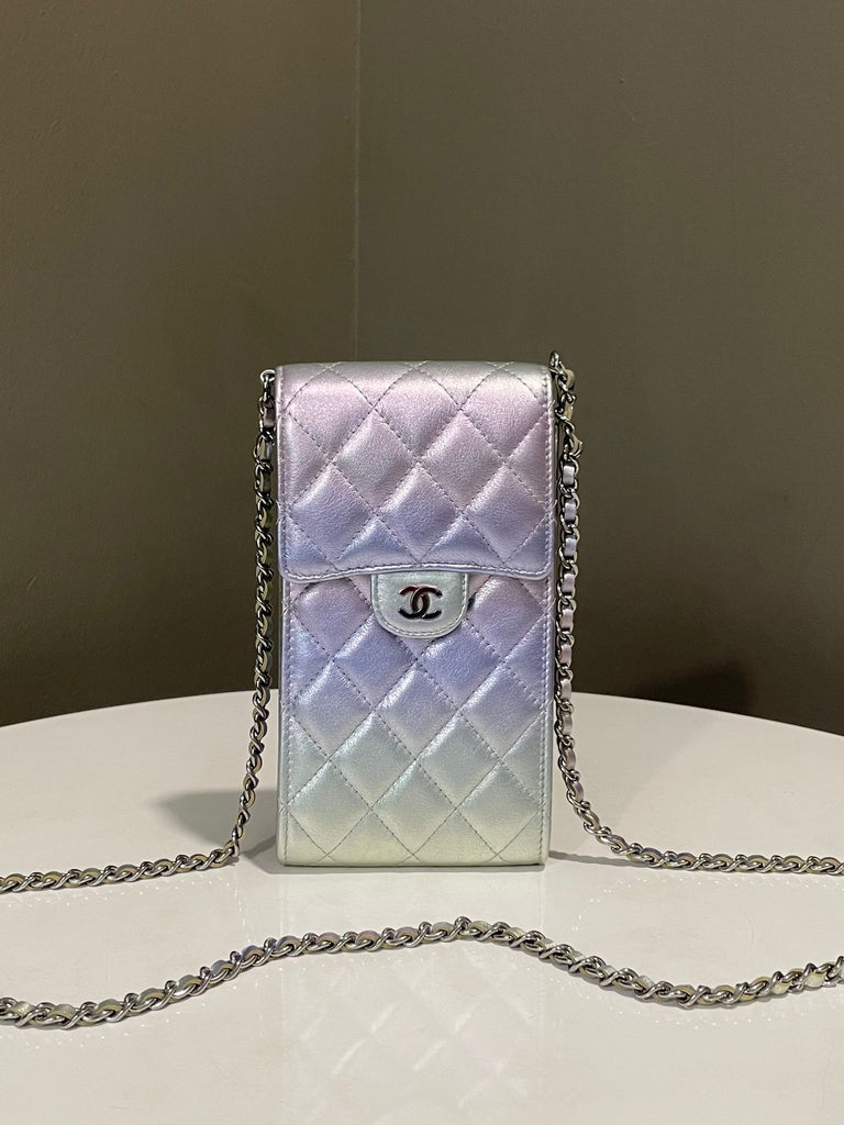 Chanel 21K Phone Pouch Chain Ombre Mermaid Iridescent Rainbow