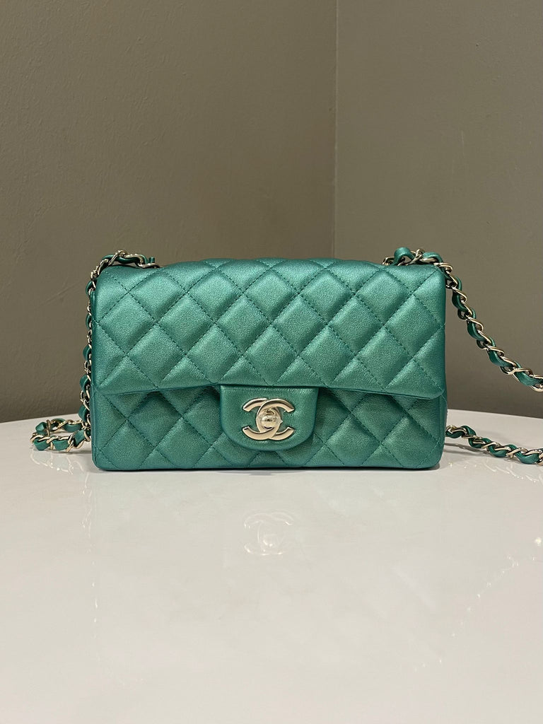 Chanel 21S Quilted Mini Rectangular Emerald Green Iridescent Lambskin