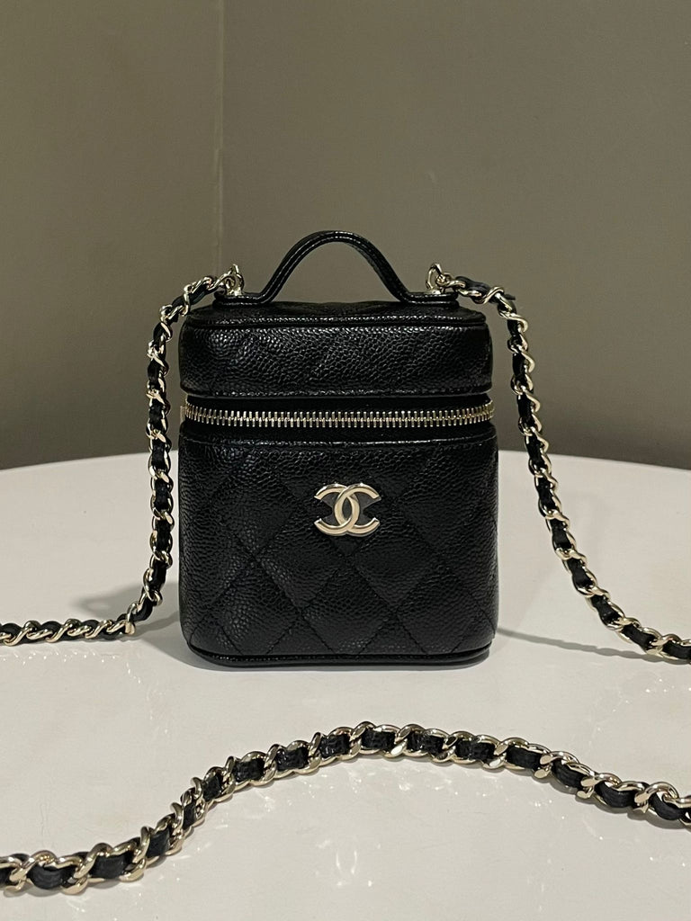 Chanel 22C Quilted Top Handle Mini Vanity Black Caviar