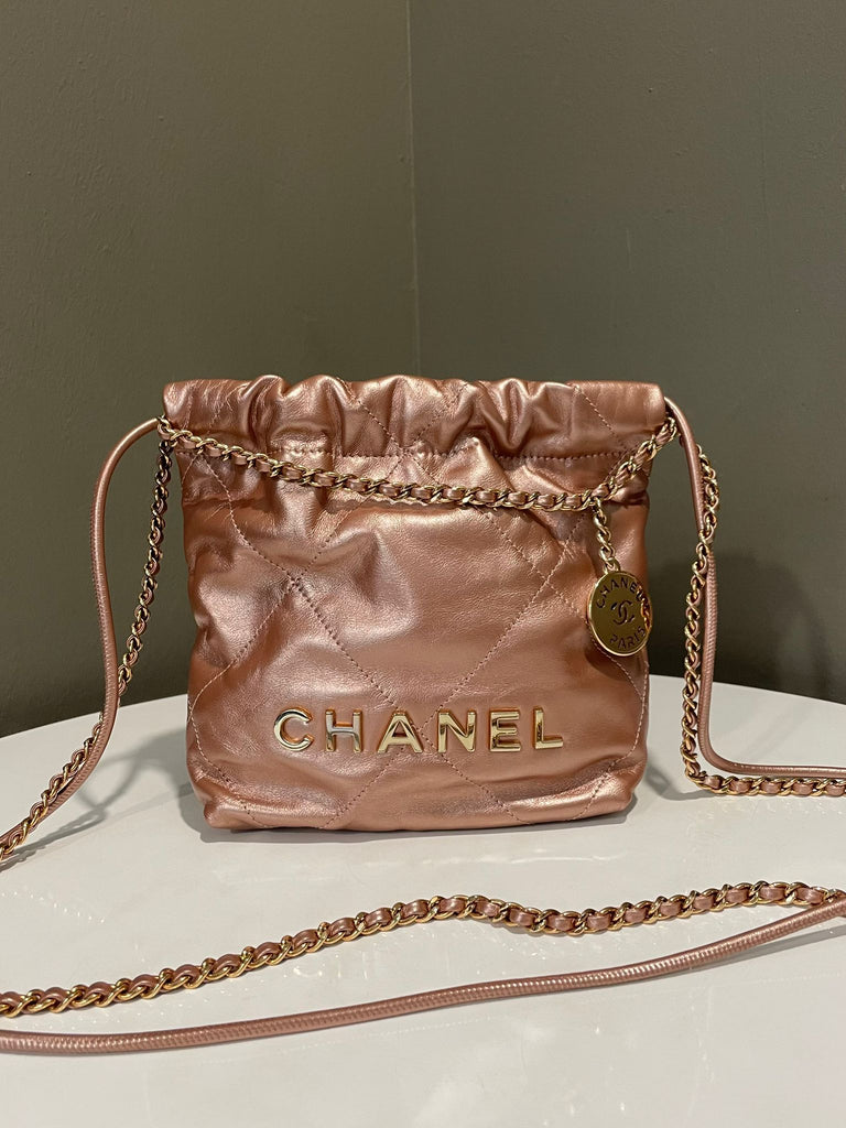 Chanel 22 Mini Rose Gold Metallic Calfskin