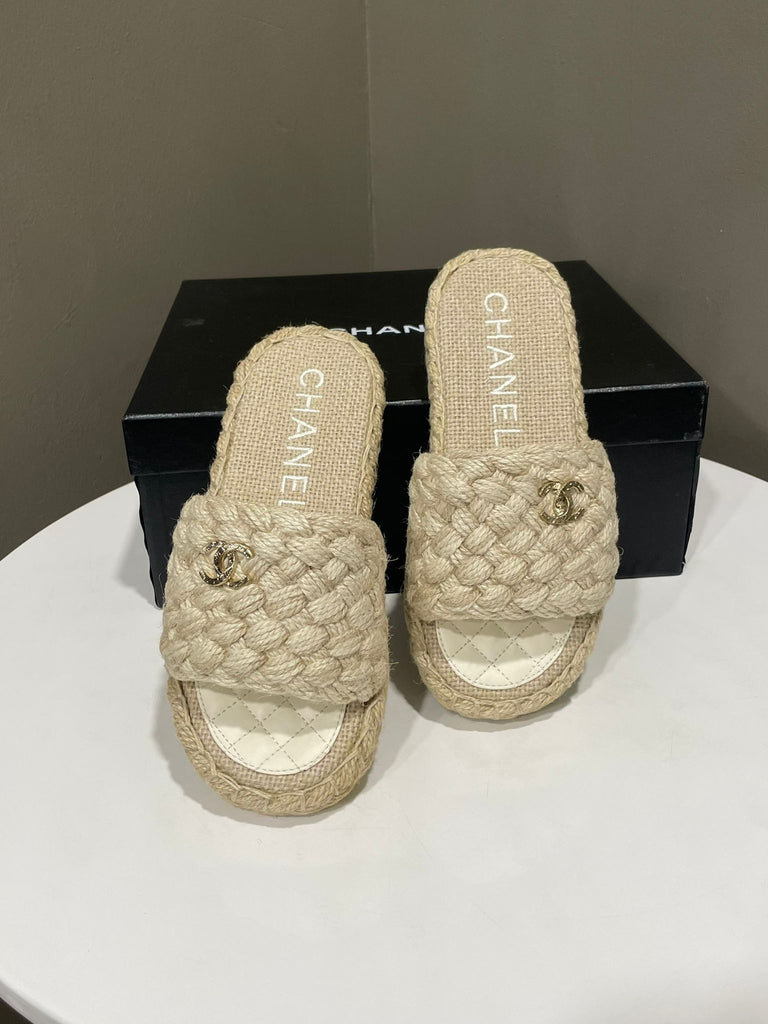 Chanel 22P Braided Cord Mules Beige Raffia Size 37