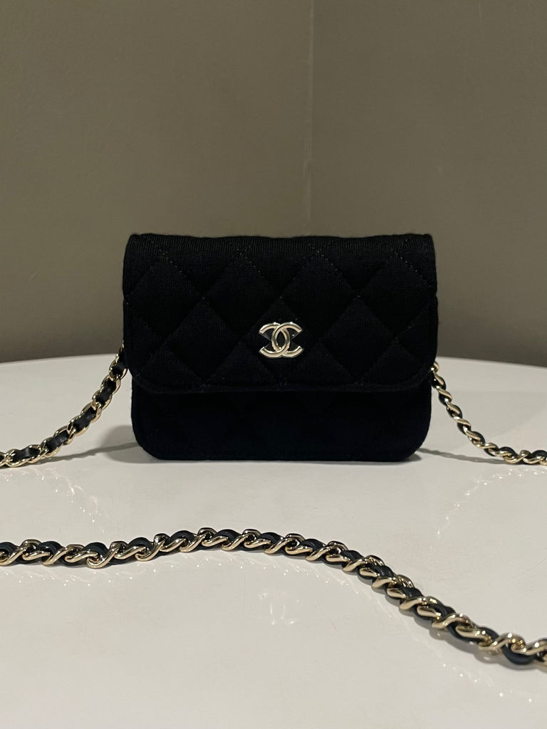 Chanel 23C VIP Clutch On Chain Black Jersey