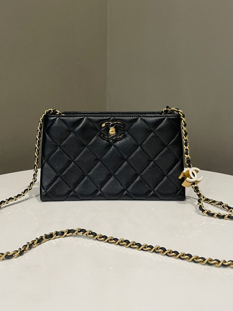 Chanel 24A Cc Crush Clutch Black Lambskin