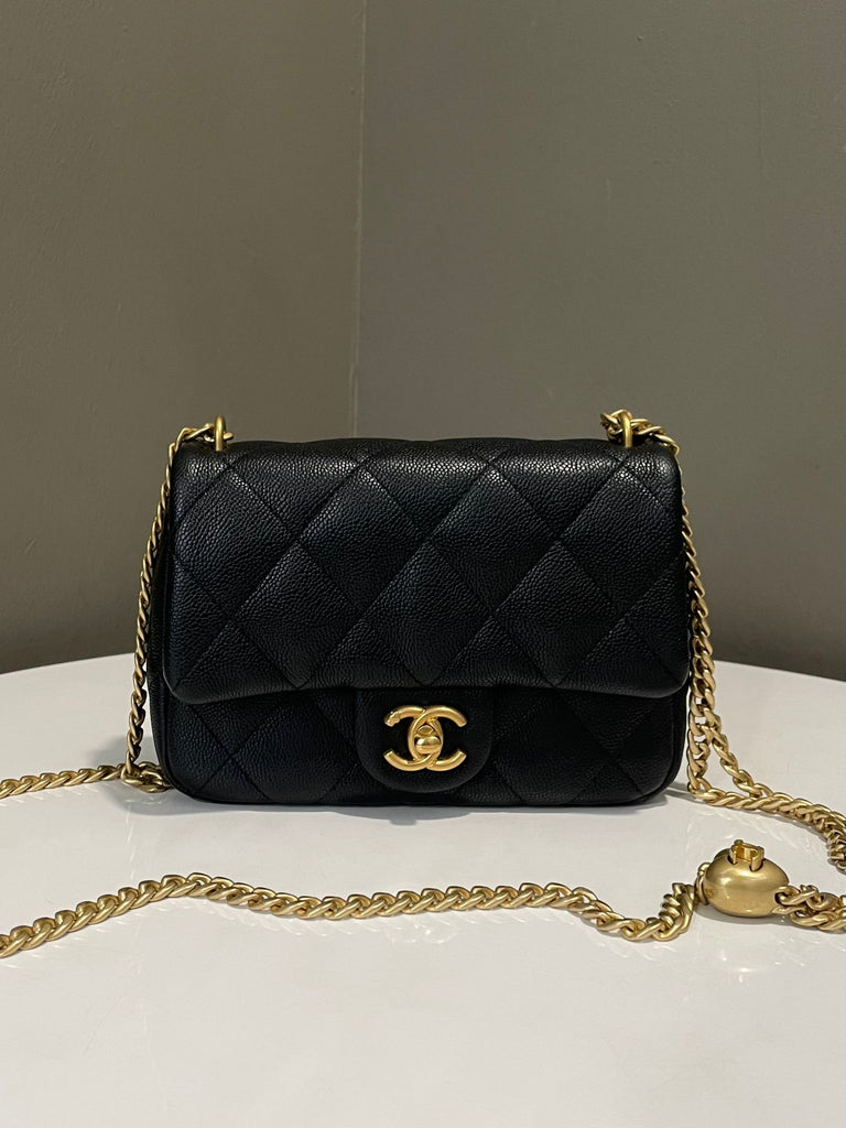 Chanel 24P Pearl Crush Sweet Heart Flap Black Caviar