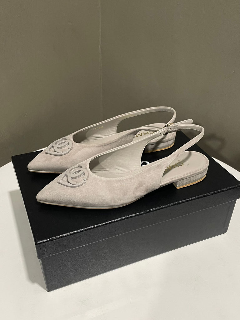 Chanel 25C Heart Cc Slingback Grey Suede