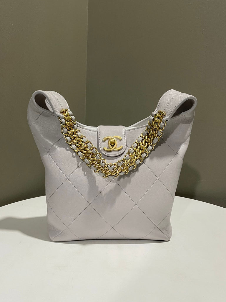 Chanel 25P Quilted Hobo Chain Grey