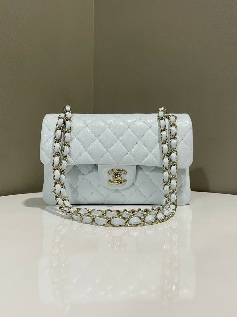Chanel 25S Classic Quilted Small Double Flap Pastel blue Caviar