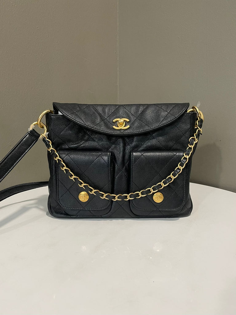 Chanel 25S Hobo Handbag Black Caviar