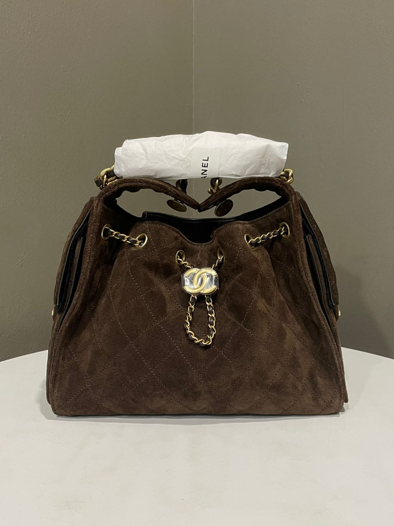 Chanel 25 Small Dark Brown Suede