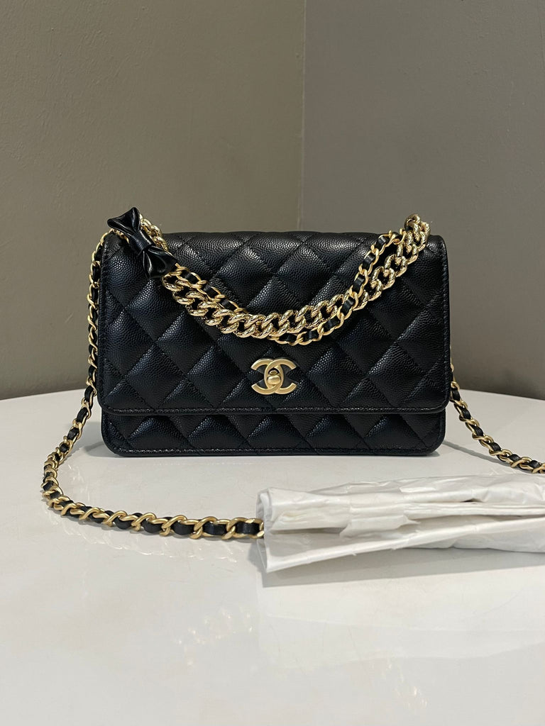 Chanel Bow Twist Chain Wallet on Chain Black Caviar 