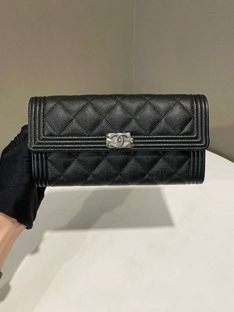 Chanel Boy Long Flap Wallet Black Caviar