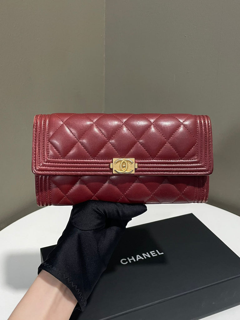 Chanel Boy Long Flap Wallet Burgundy Lambskin