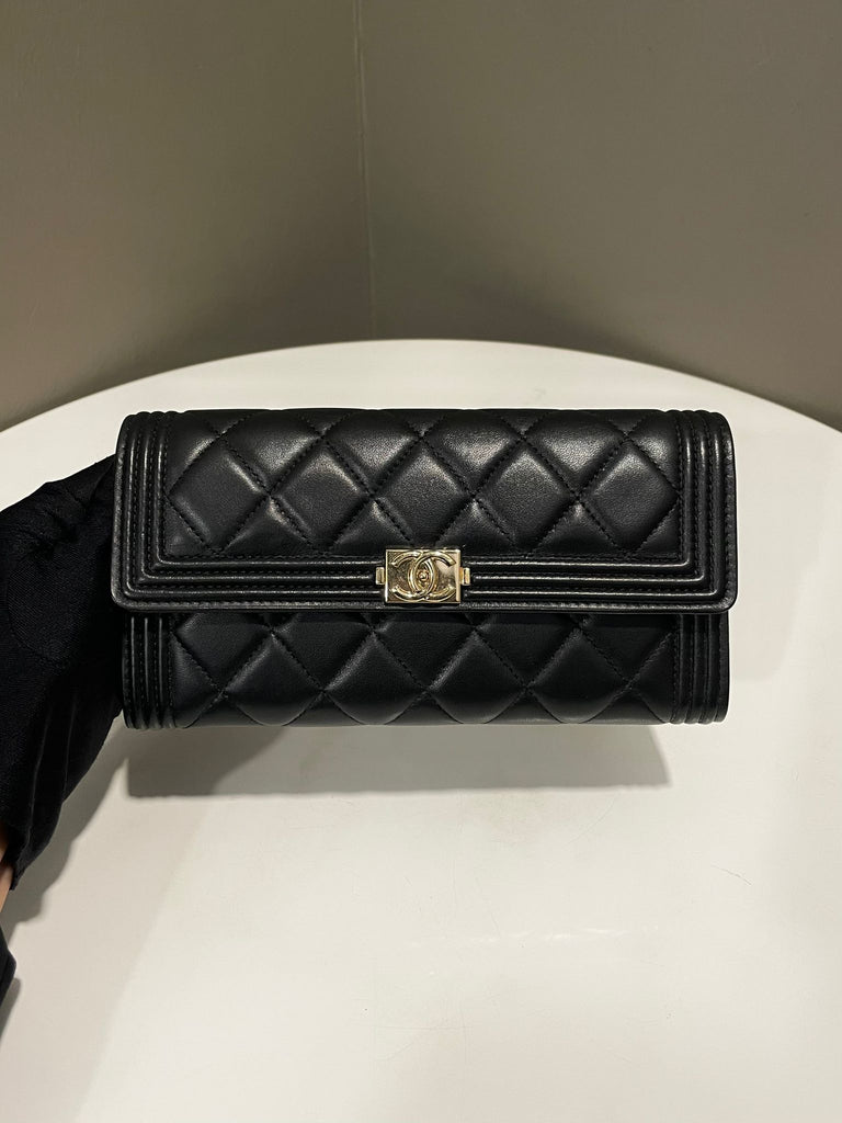 Chanel Boy Long Zip Around Wallet Black Lambskin