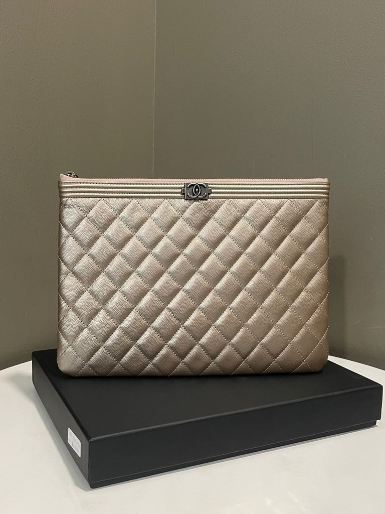 Chanel Boy Quilted Ocase  Metallic Bronze Caviar