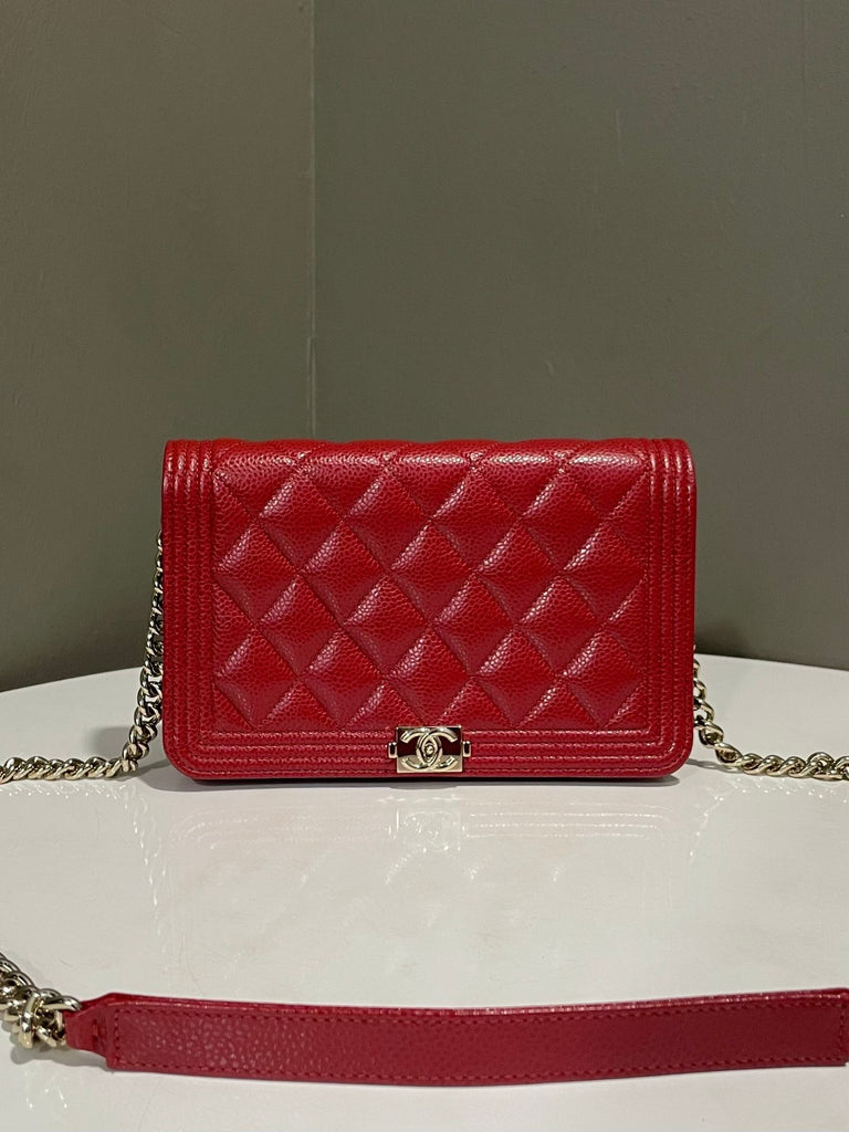 Chanel Boy Wallet On Chain Red Caviar