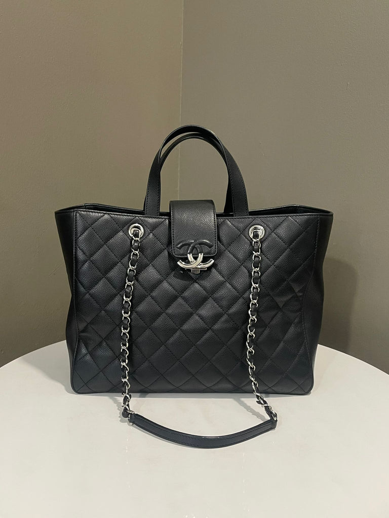 Chanel CC Box Buckle Tote Bag Black Caviar