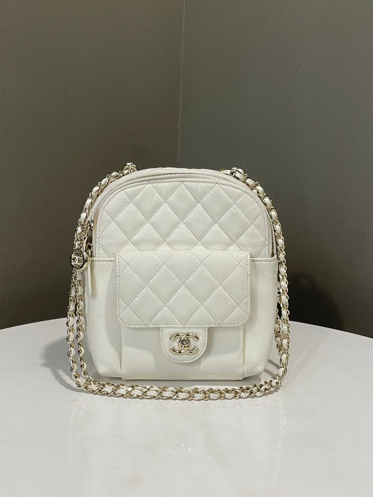 Chanel CC Day Quilted Backpack White Caviar