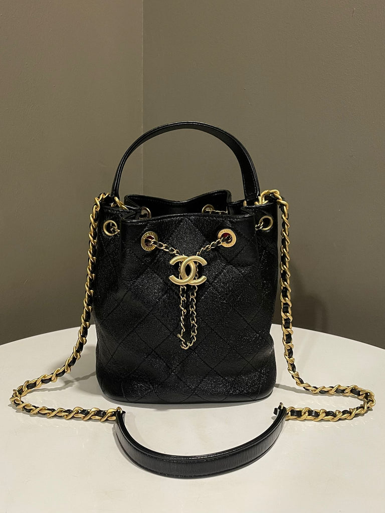 Chanel CC Drawstring Bucket Bag Black Caviar