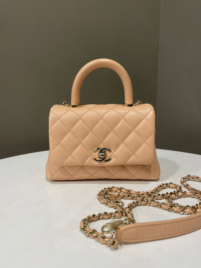 Chanel Cc Quilted Coco Handle Blush Beige Caviar