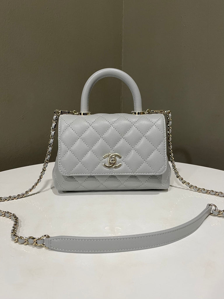 Chanel Cc Quilted Coco Handle Grey Caviar