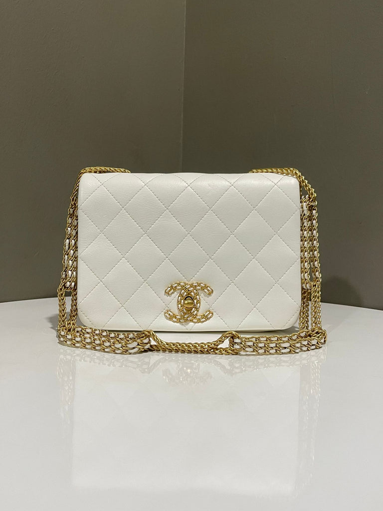 Chanel Cc Chain to Chain Flap Bag Ivory Calfskin
