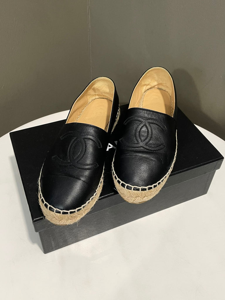 Chanel Cc Espadrilles Black Lambskin Size 36