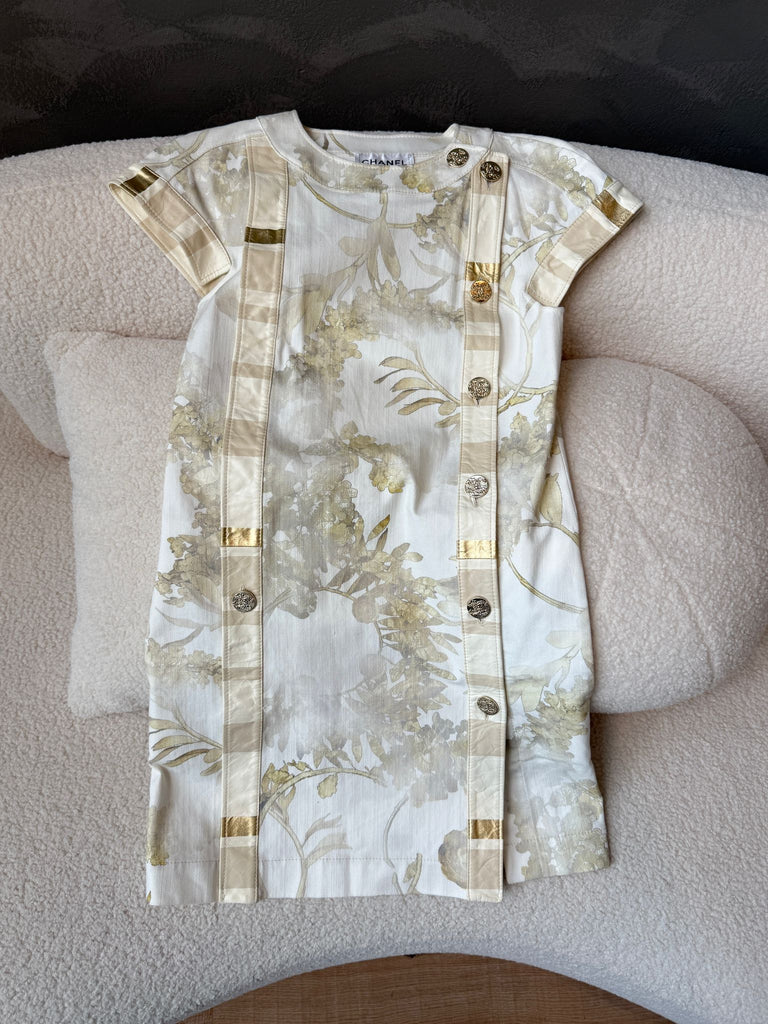 Chanel Cc Greece Button Dress Ivory Beige Gold