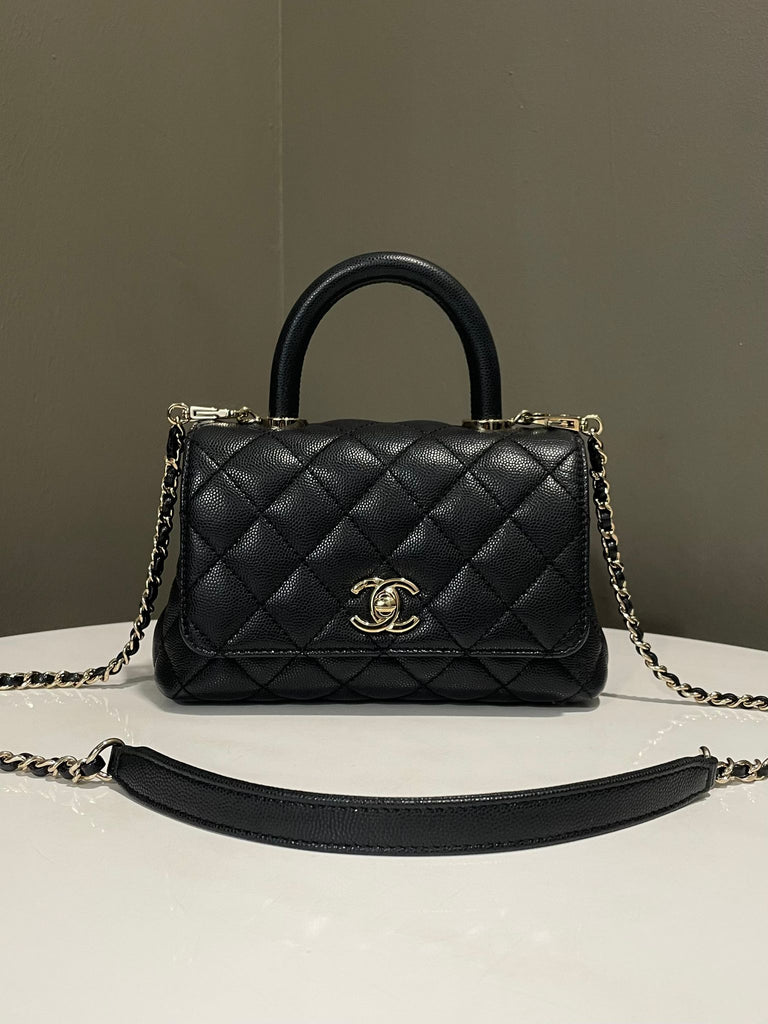 Chanel Cc Quilted Coco Handle Black Caviar