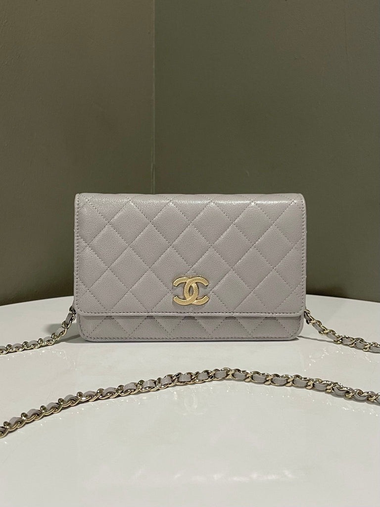 Chanel Cc Quilted Wallet On Chain Grey Caviar