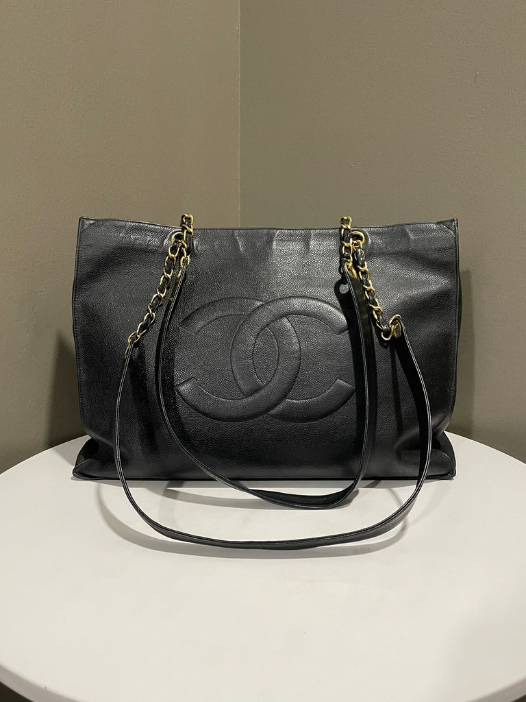 Chanel Cc Vintage Tote Bag Black Caviar