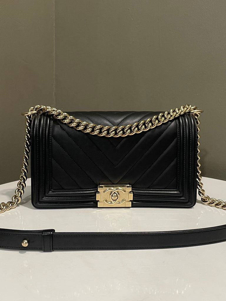 Chanel Chevron Boy Old Medium Black Calfskin