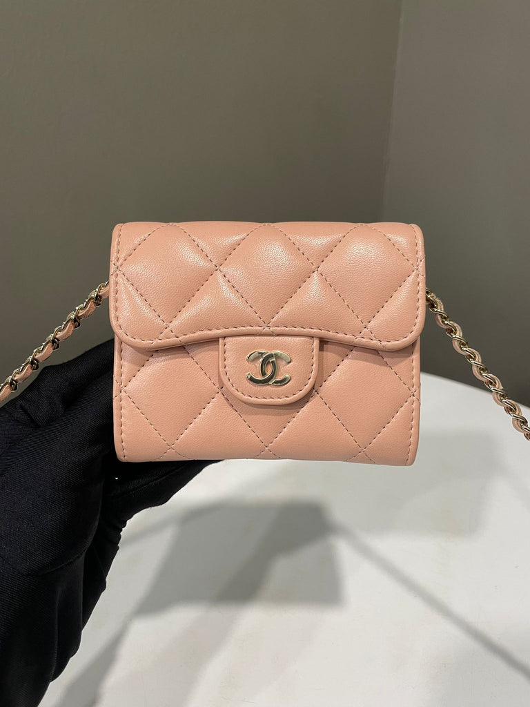 Chanel Classic Card Holder with Chain Blush Beige Lambskin